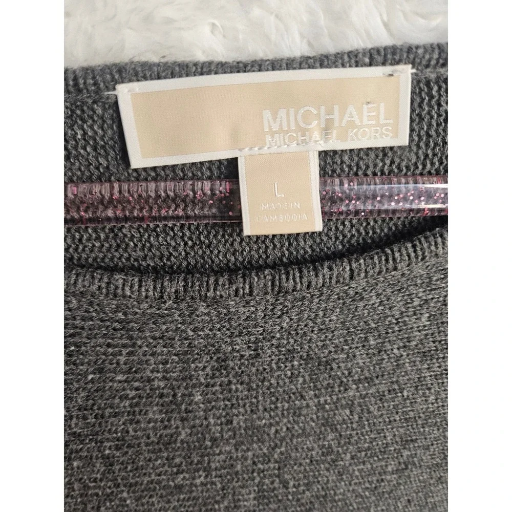 Michael Kors Sz L Gray Knit‎ Tunic Top Side Zip Boat Neck Long Sleeve #541